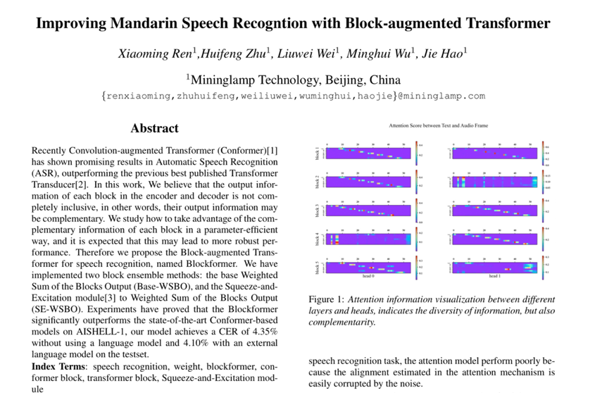 明略科技Blockformer語音識別模型在AISHELL-1測試集上取得SOTA結果